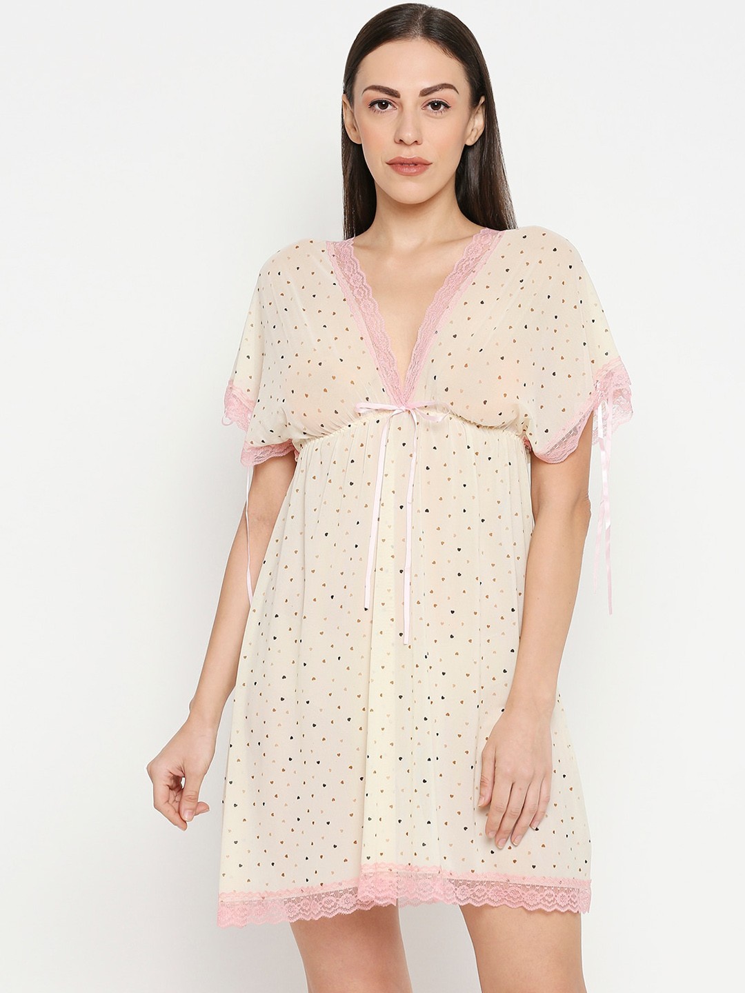 

XIN Women Cream-Coloured Printed Baby Doll