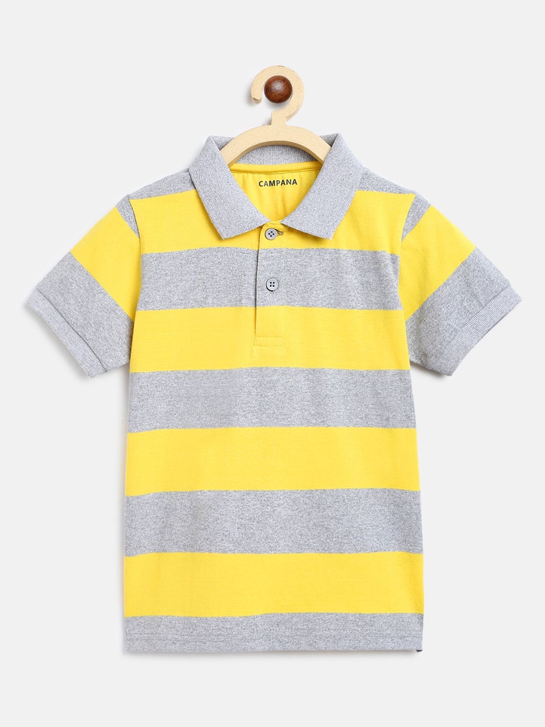 

Campana Boys Grey Striped Polo Collar T-shirt