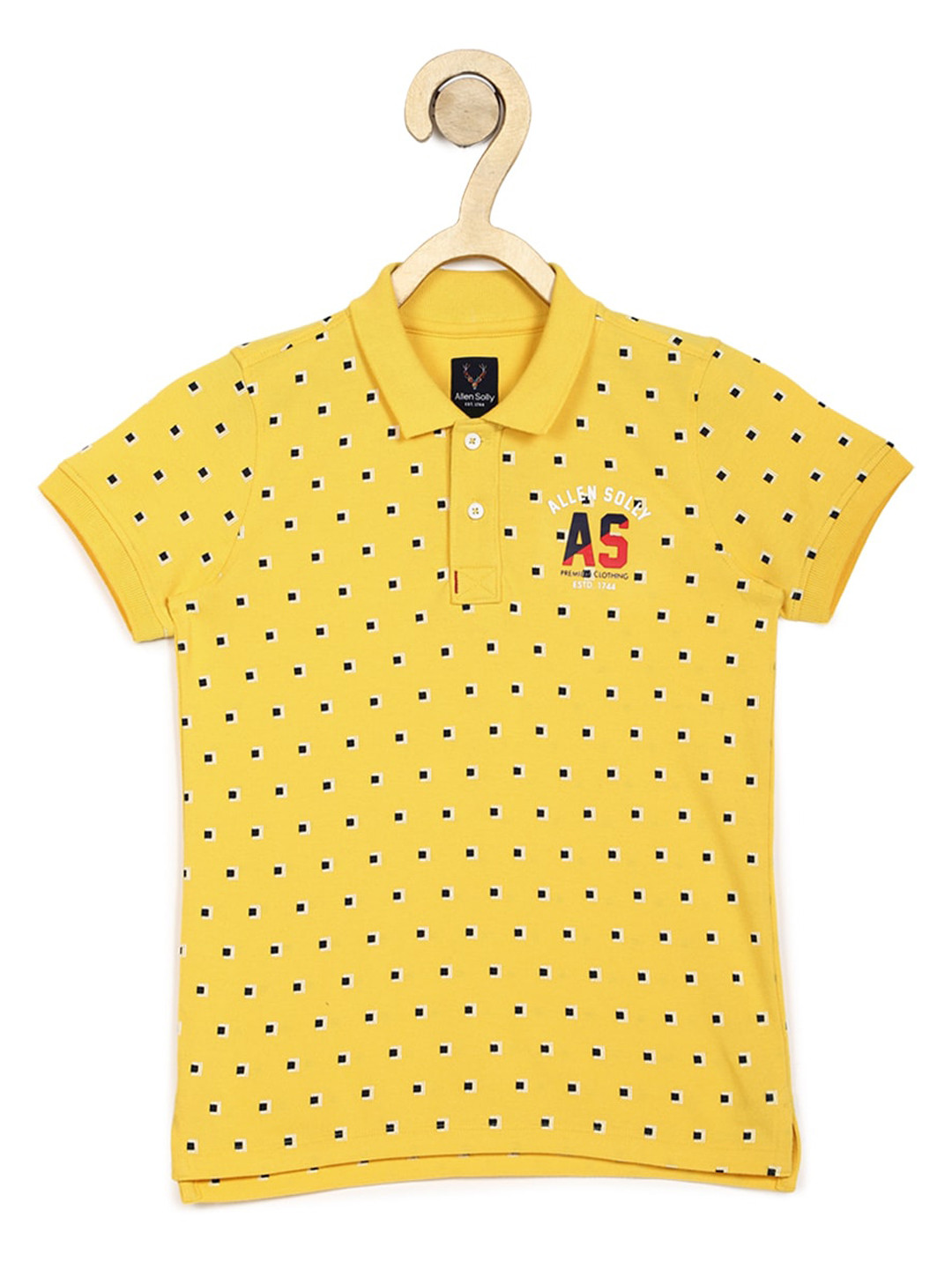 

Allen Solly Junior Boys Yellow Printed Polo Collar Pure Cotton T-shirt