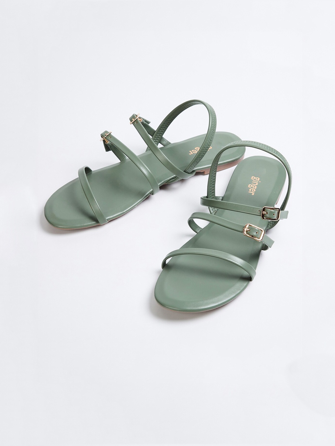 

Ginger by Lifestyle Women Olive Green Solid Open Toe Flats