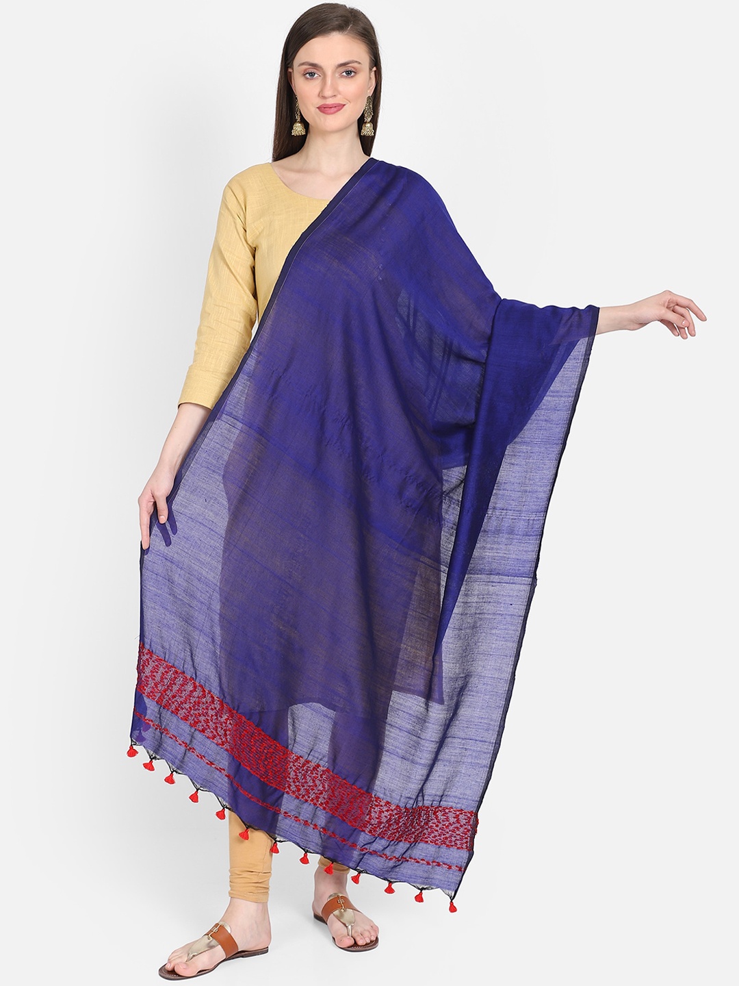 

THE WEAVE TRAVELLER Blue & Red Woven Design Dupatta