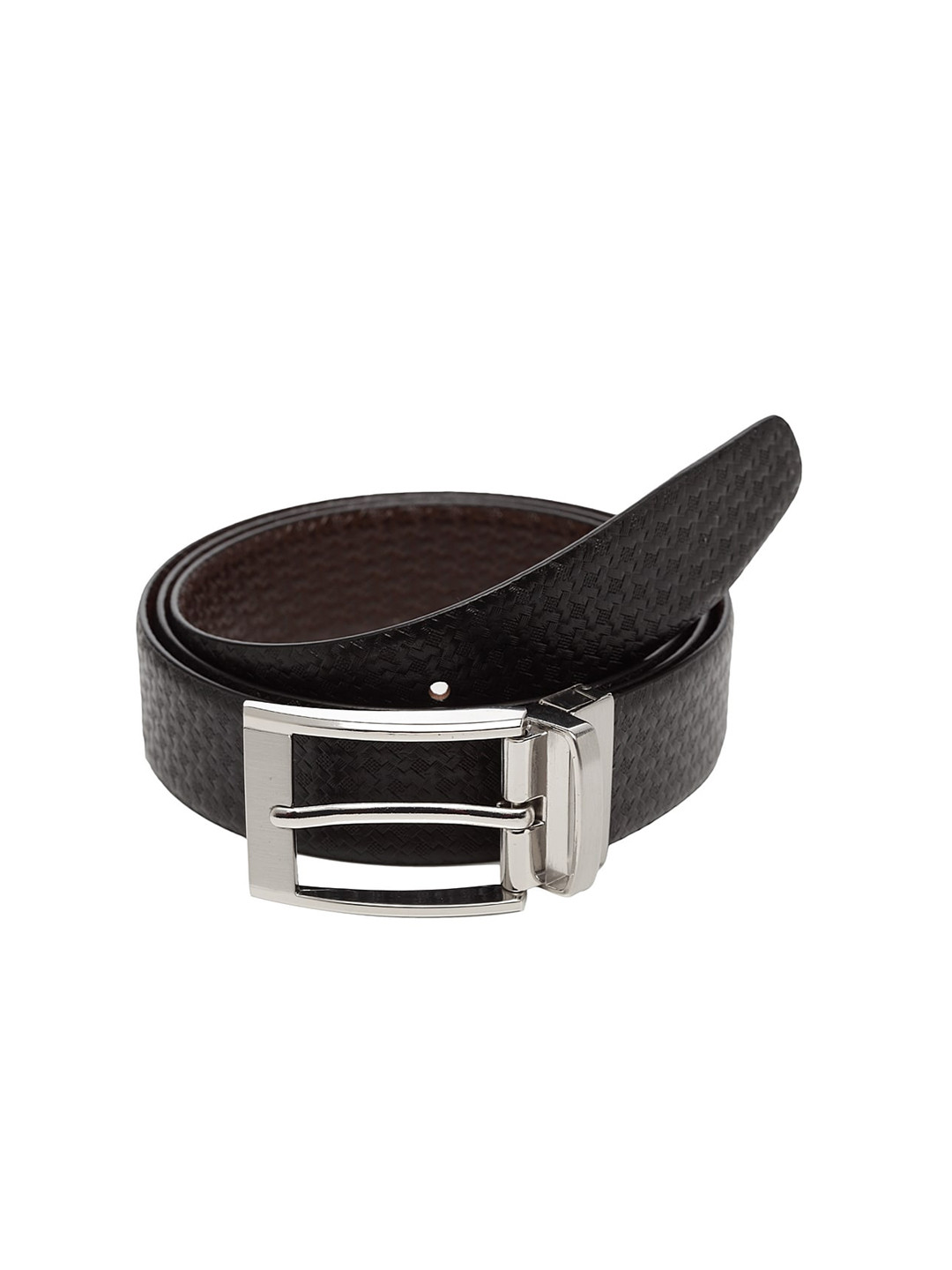 

WELBAWT Men Black & Brown Textured Leather Reversible Belt
