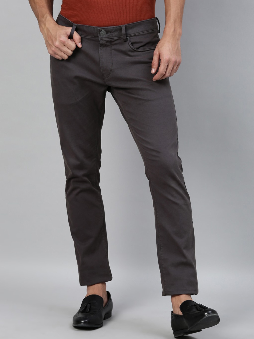 

RARE RABBIT Men Spock-4 Mid-Rise Regular Fit Solid Trouser, Grey