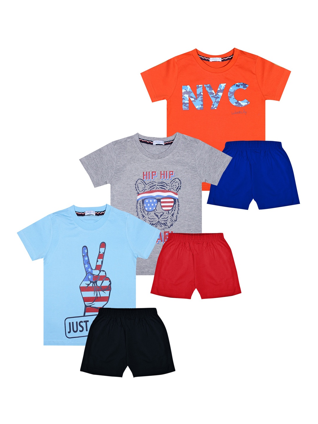 

Luke & Lilly Boys Pack of 3 Pure Cotton Printed T-shirt with Shorts, Orange