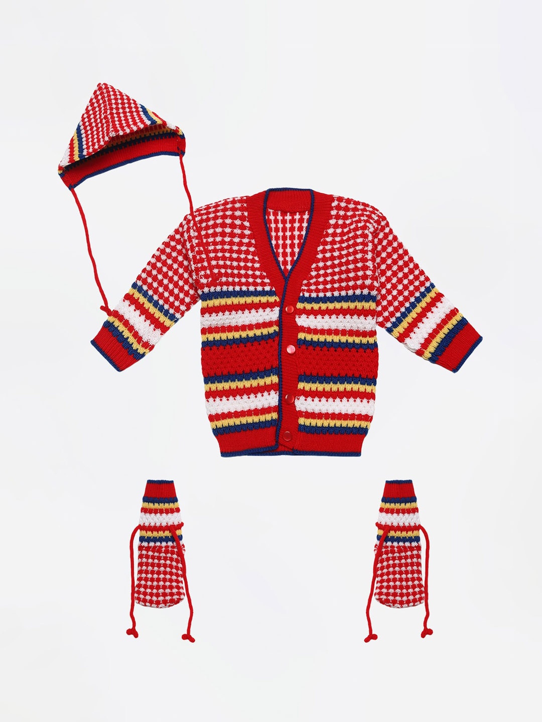 

FABNEST Unisex Kids Red Striped Cardigan Sweater