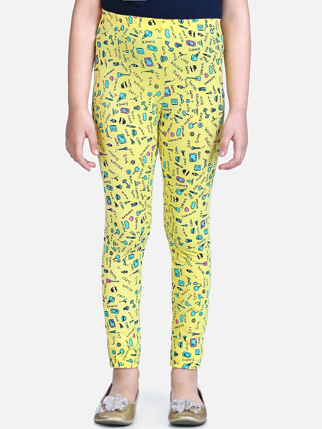 

Naughty Ninos Girls Yellow & Blue Printed Ankle-Length Leggings
