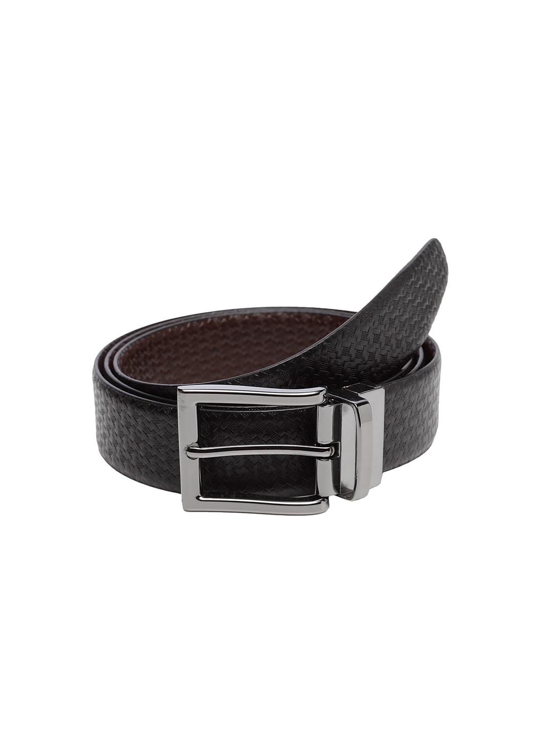 

WELBAWT Men Black & Brown Textured Leather Reversible Belt