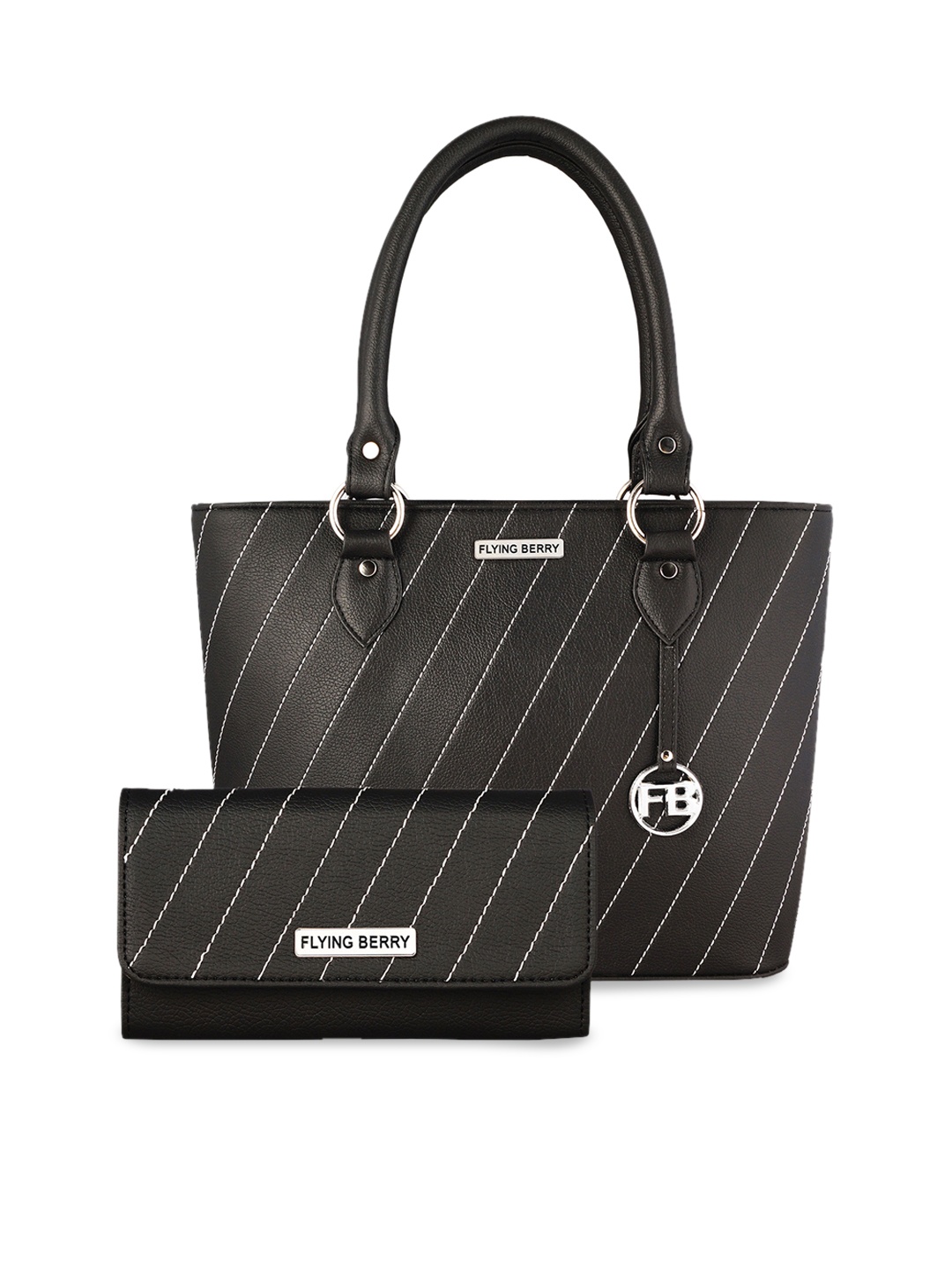 FLYING BERRY Black Striped Handheld Bag Combo