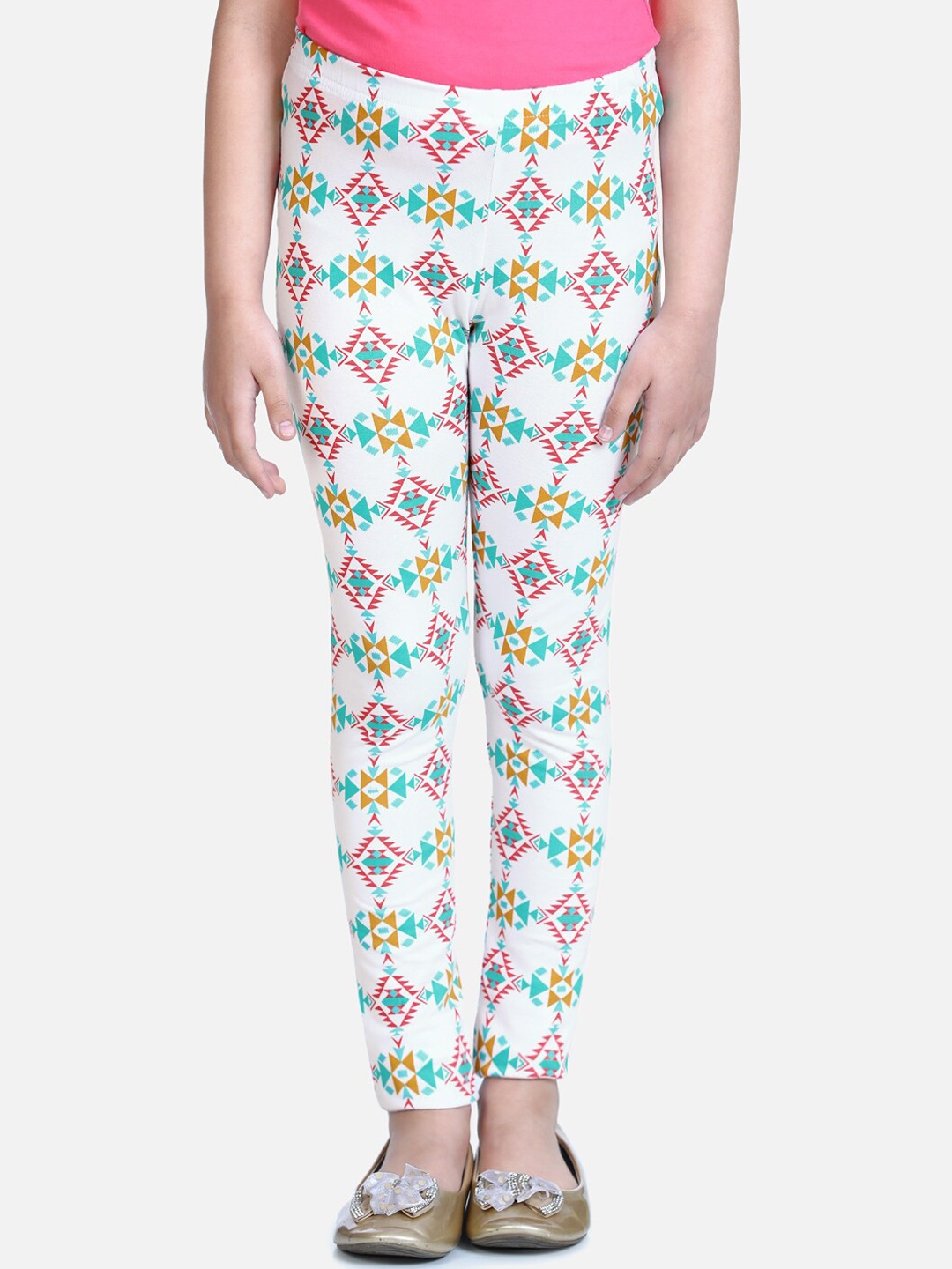 

Naughty Ninos Girls White & Pink Printed Ankle-Length Leggings