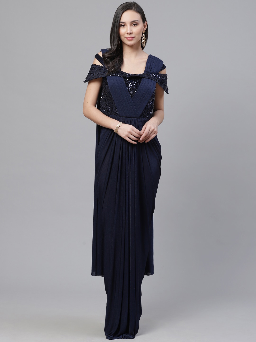 

Chhabra 555 Women Navy Blue Embellished Maxi Dress