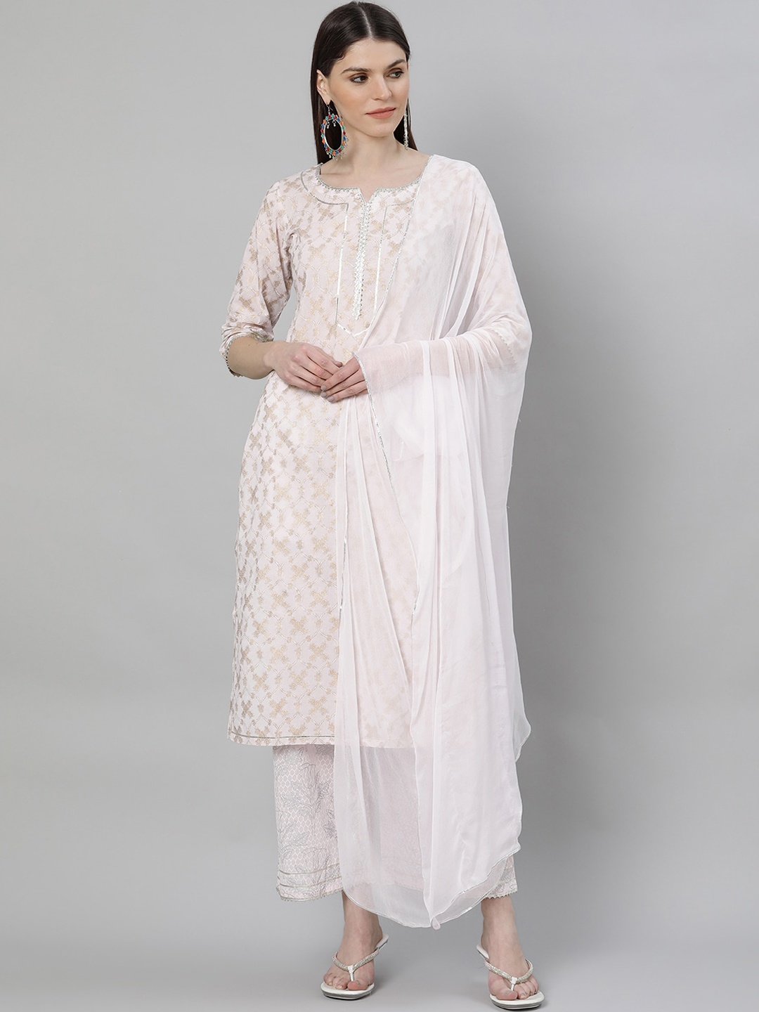 

Libas Women Pink Printed Straight Kurta with Palazzos & Dupatta