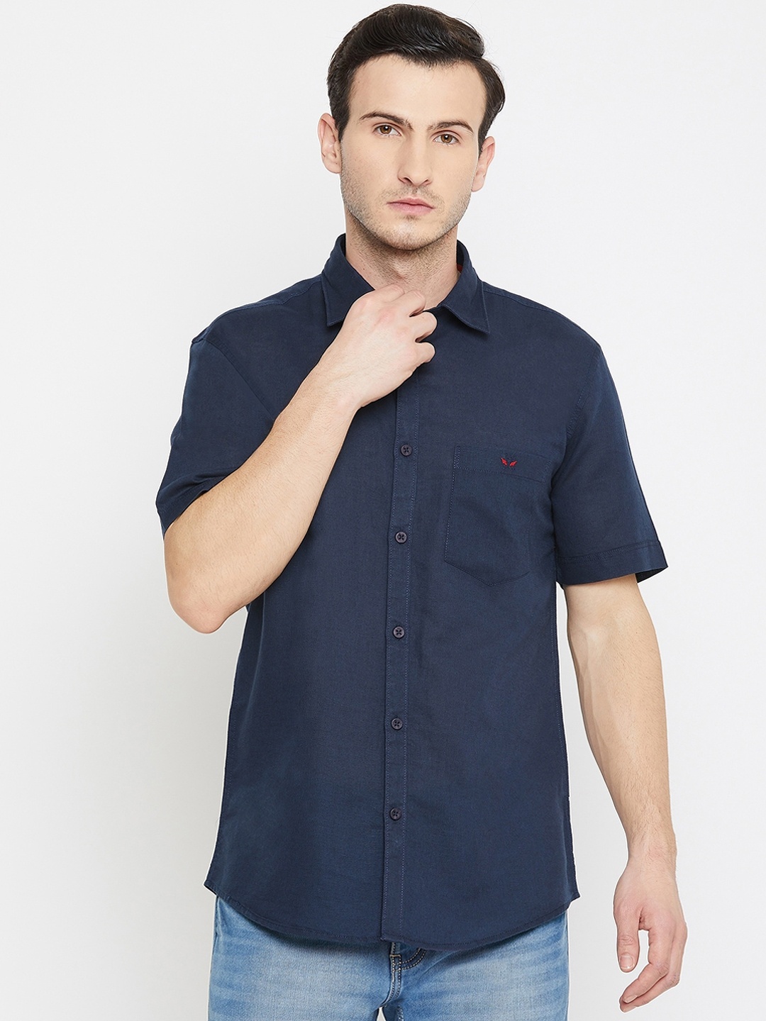

Crimsoune Club Men Navy Blue Slim Fit Solid Casual Shirt
