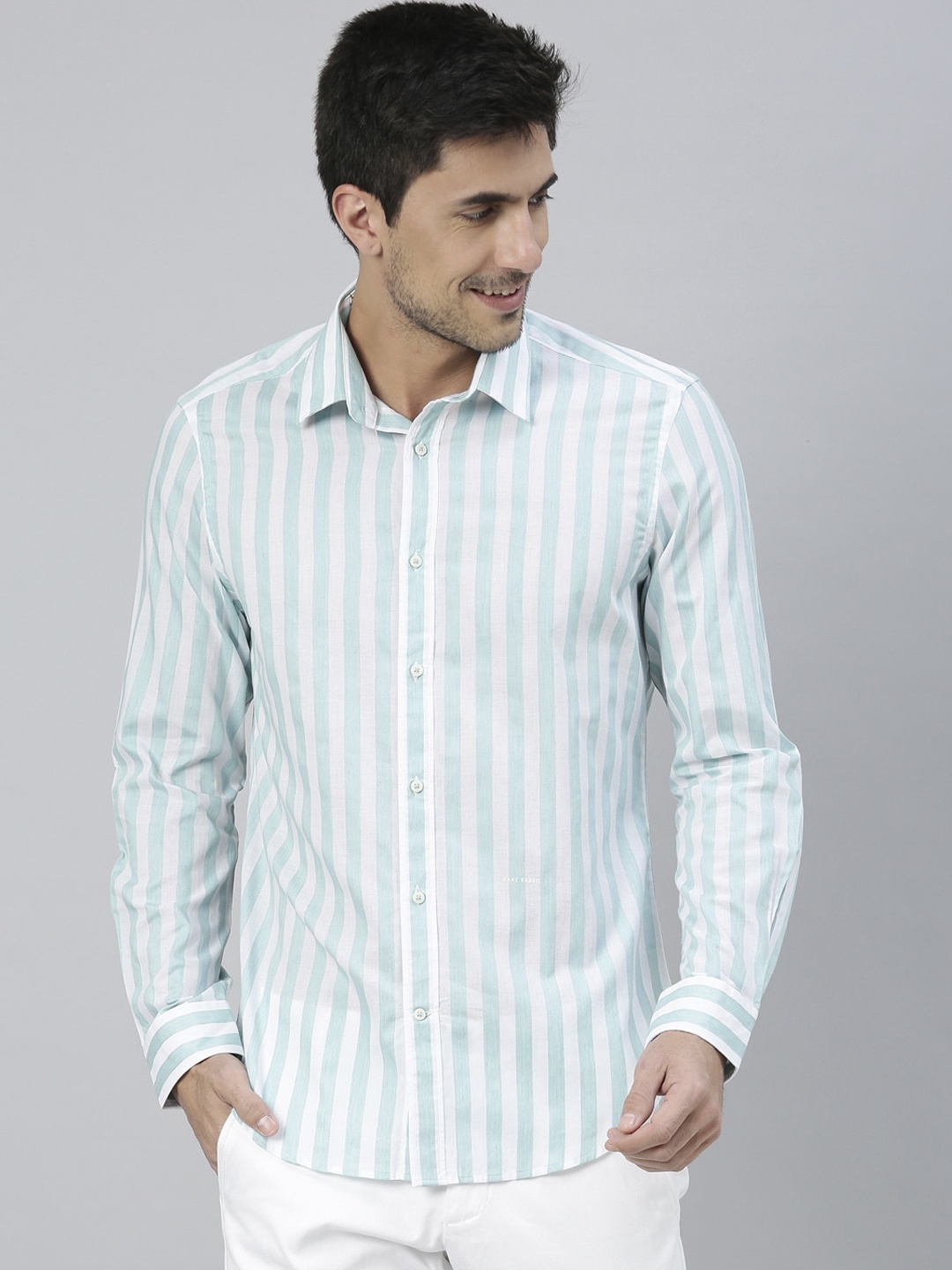

RARE RABBIT Men Sirius Regular Fit Striped Shirt, Turquoise blue