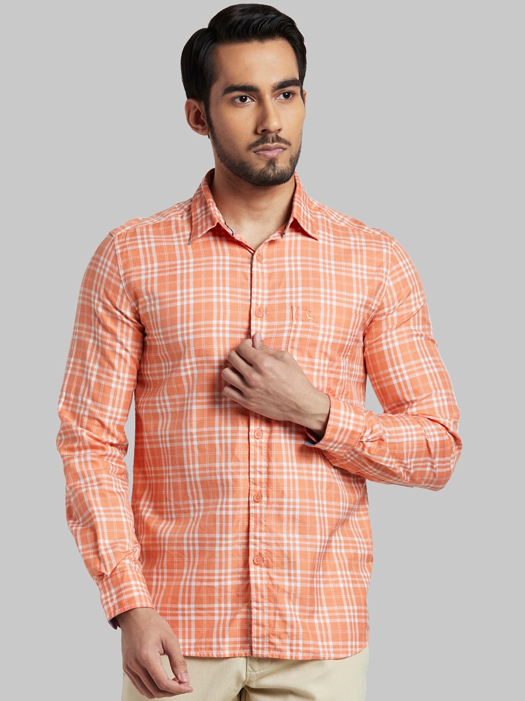 

Parx Men Orange Slim Fit Checked Casual Shirt