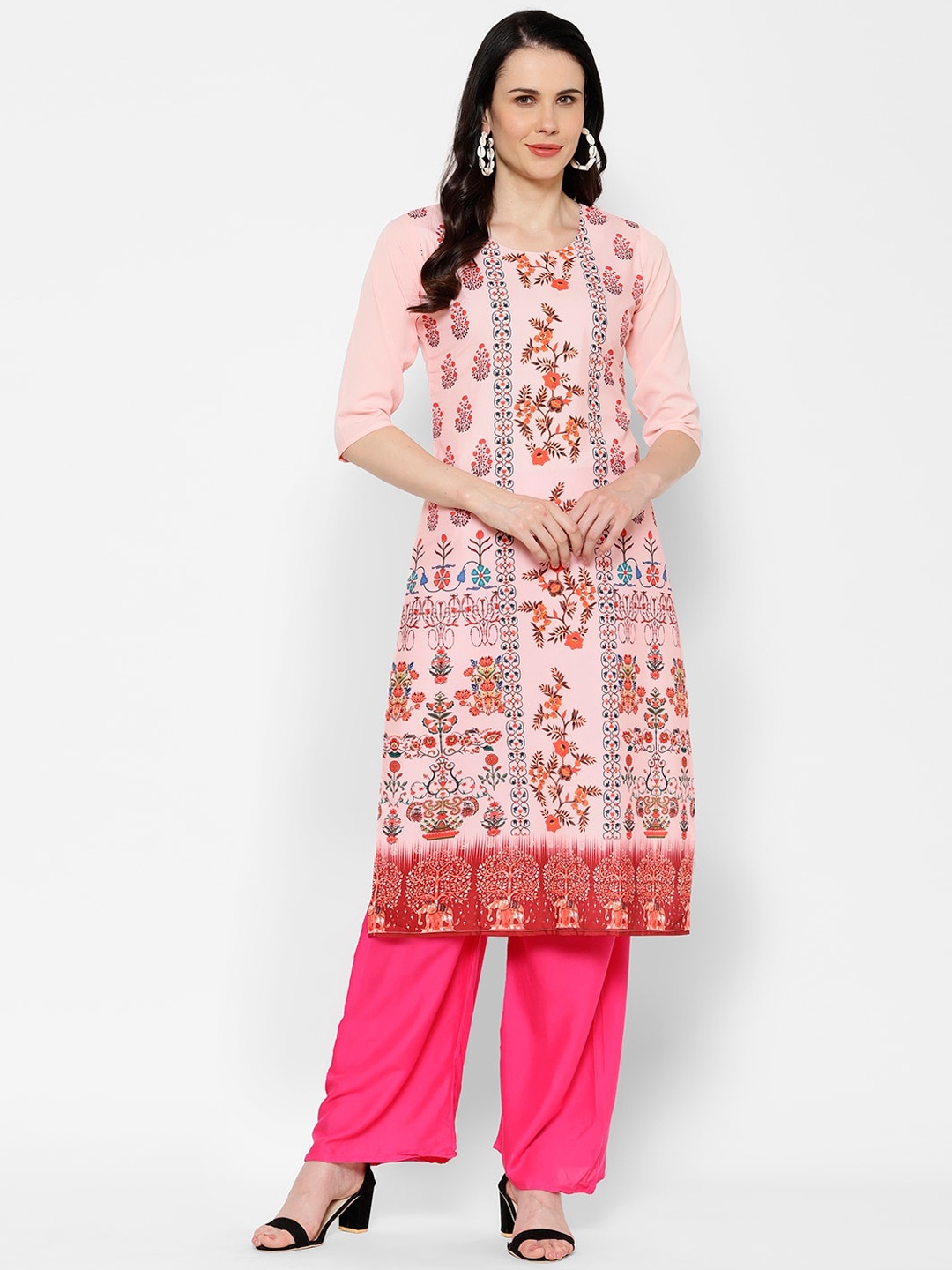 

7Threads Women Pink Floral Printed Crepe Kurta