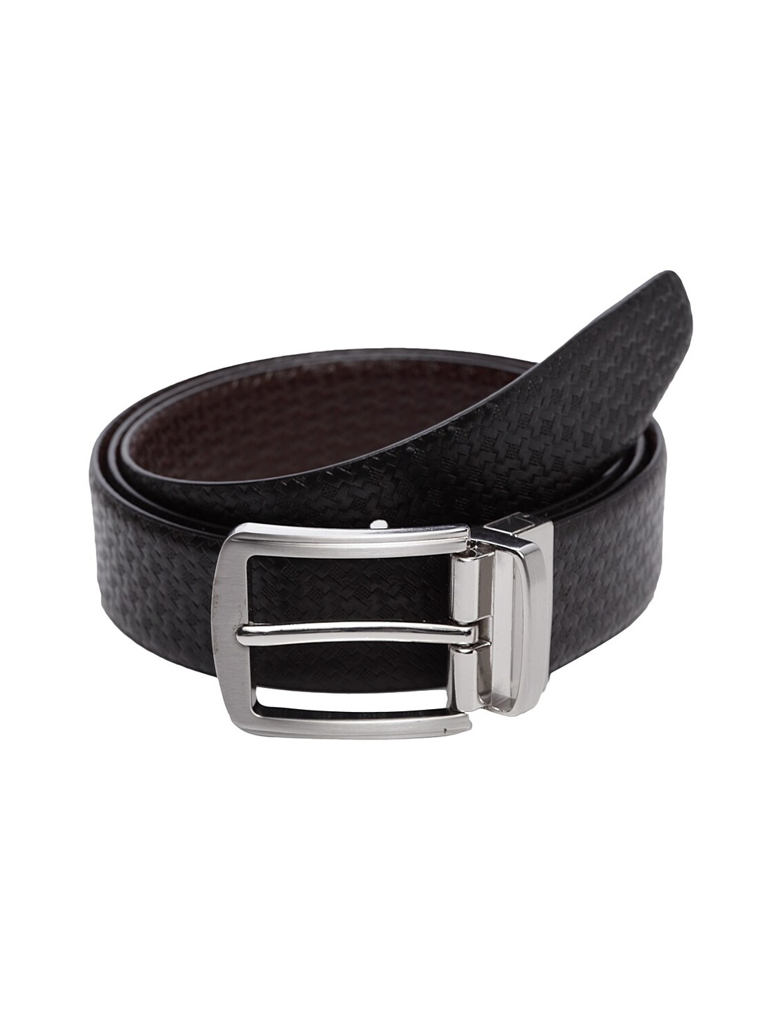 WELBAWT Men Black & Brown Textured Leather Reversible Belt