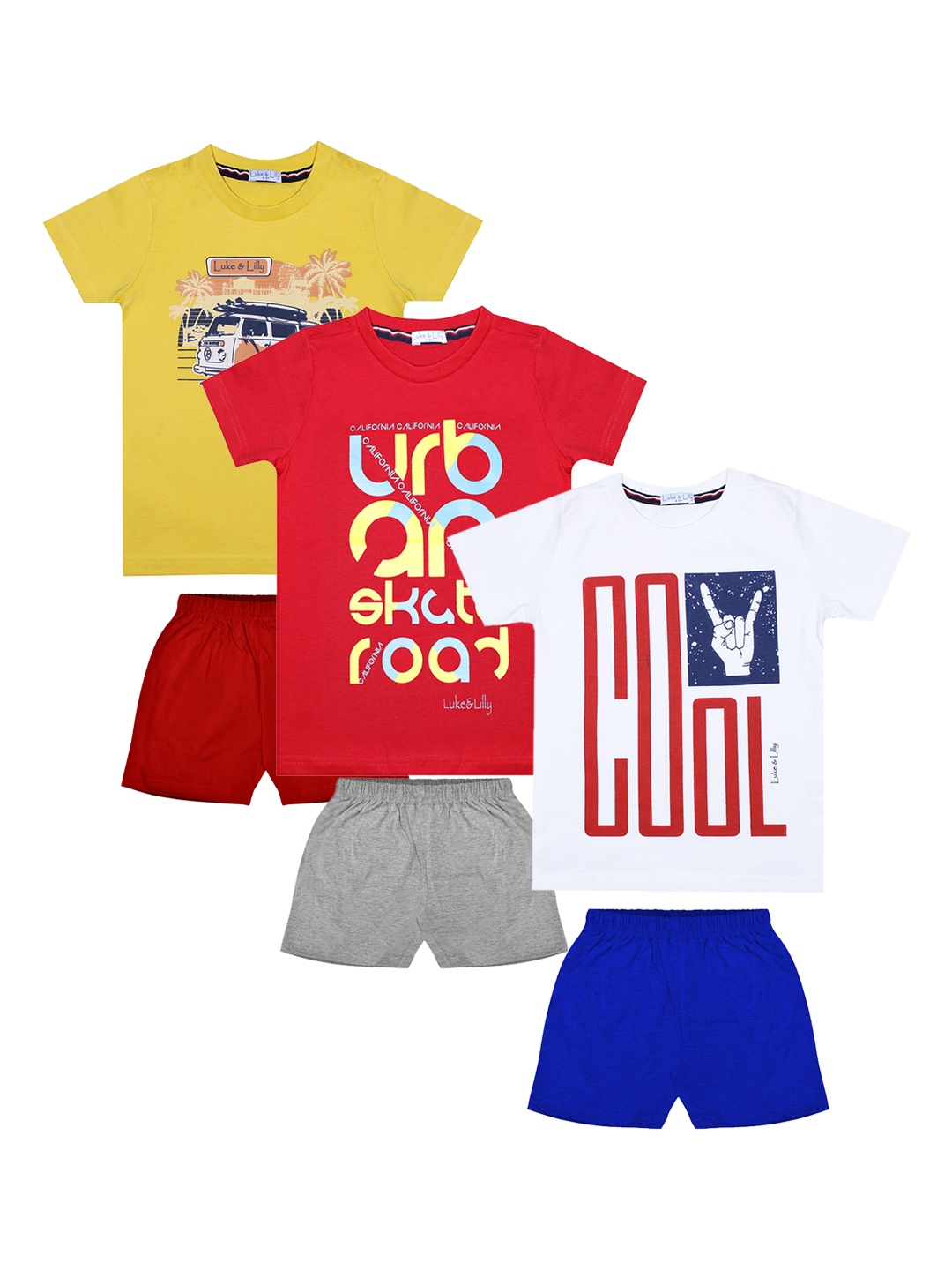 

Luke & Lilly Boys Pack Of 3 Multicoloured Printed T-shirts with Shorts, Multi