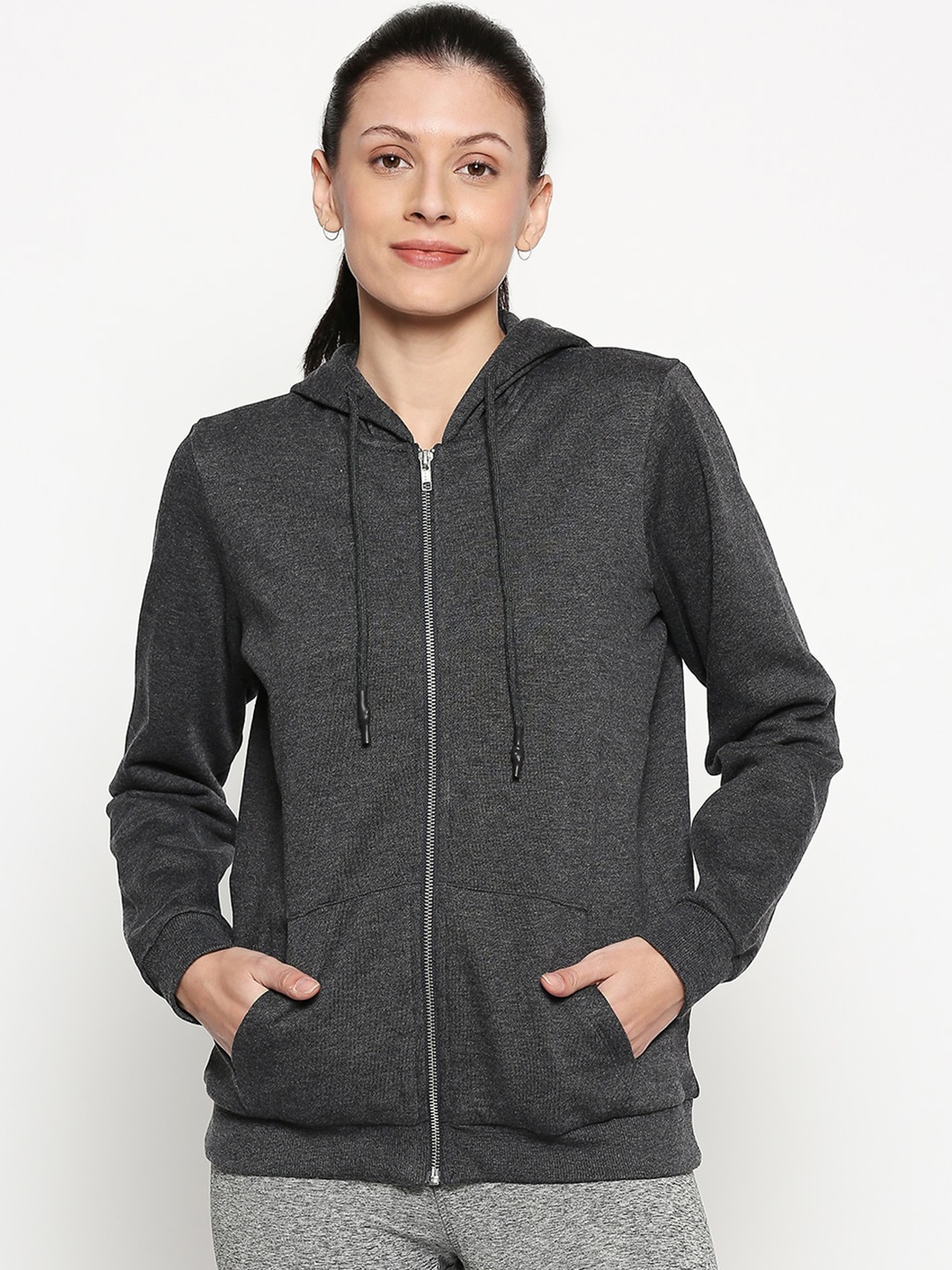 

Ajile by Pantaloons Women Grey Solid Hooded Sweatshirt