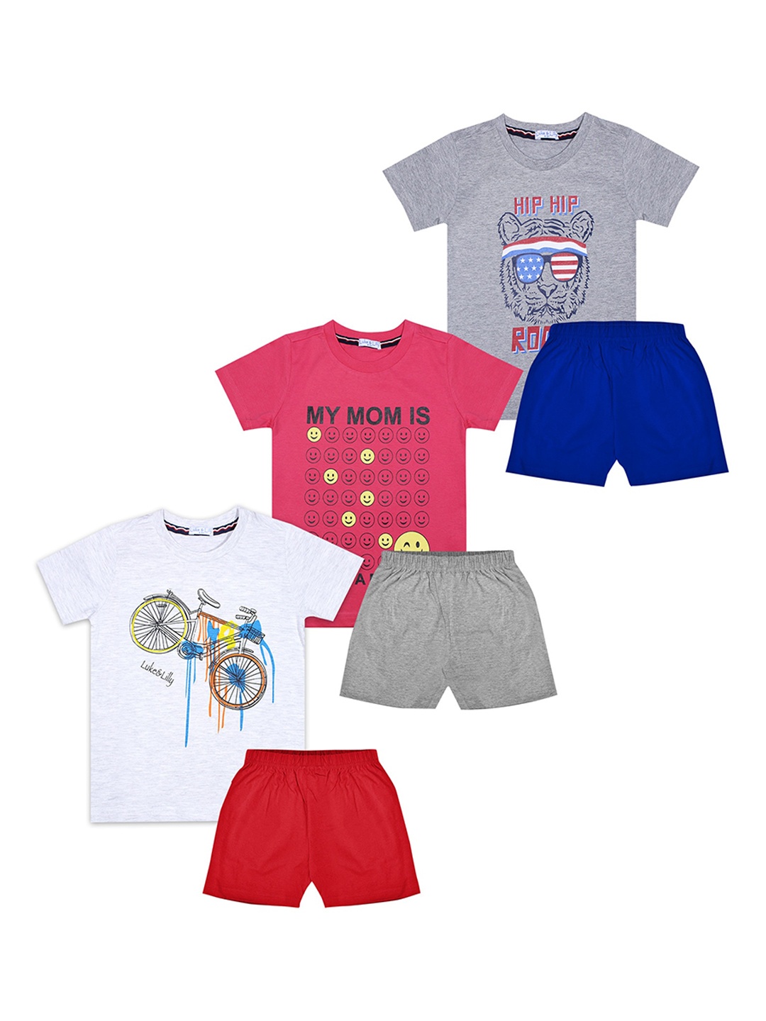

Luke & Lilly Boys Pack Of 3 Pure Cotton Printed Co-Ord Set, Grey