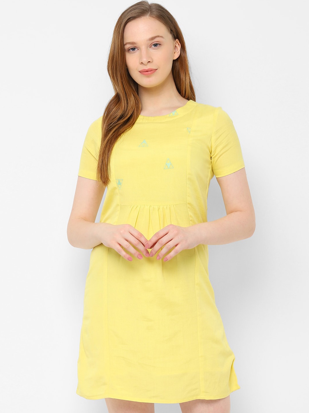 

Allen Solly Woman Women Yellow Solid A-Line Dress