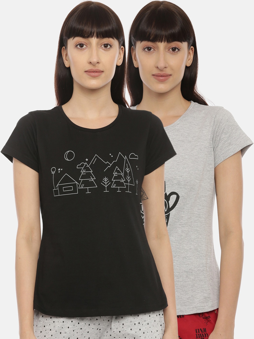 

Curare Women Pack Of 2 Printed Lounge T-Shirts, Grey