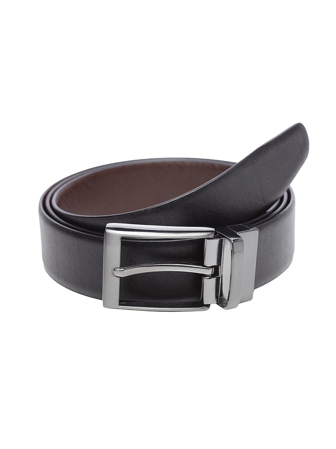 

WELBAWT Men Black & Brown Textured Slim Fit Leather Reversible Belt