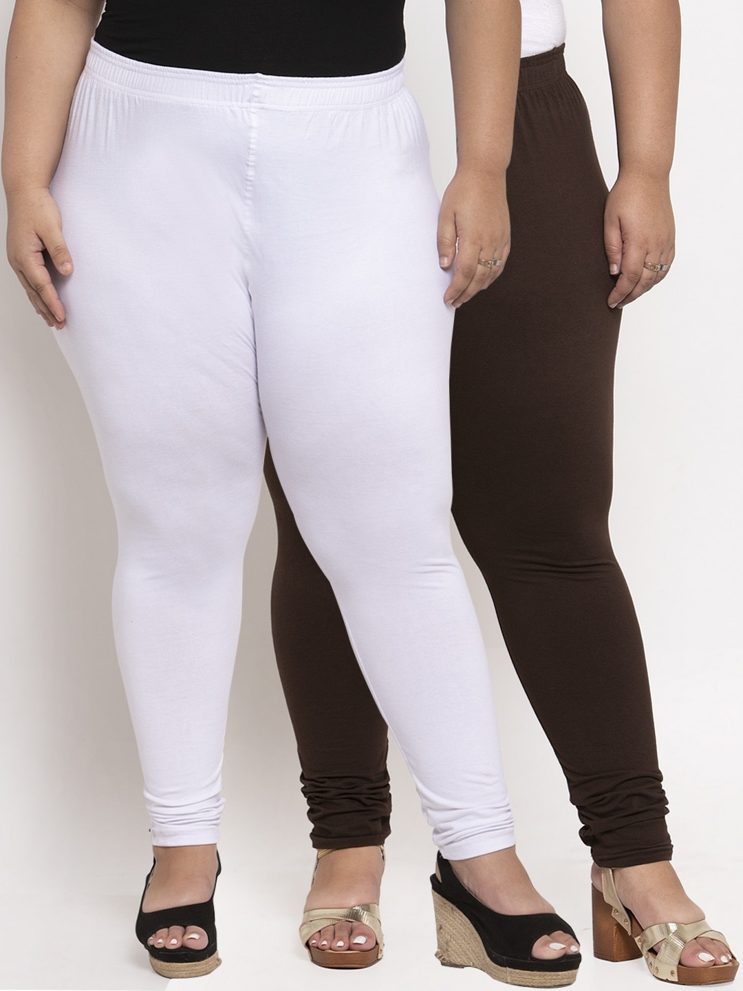 

TAG 7 PLUS Women Pack Of 2 Solid Plus Size Ankle-Length Leggings, White