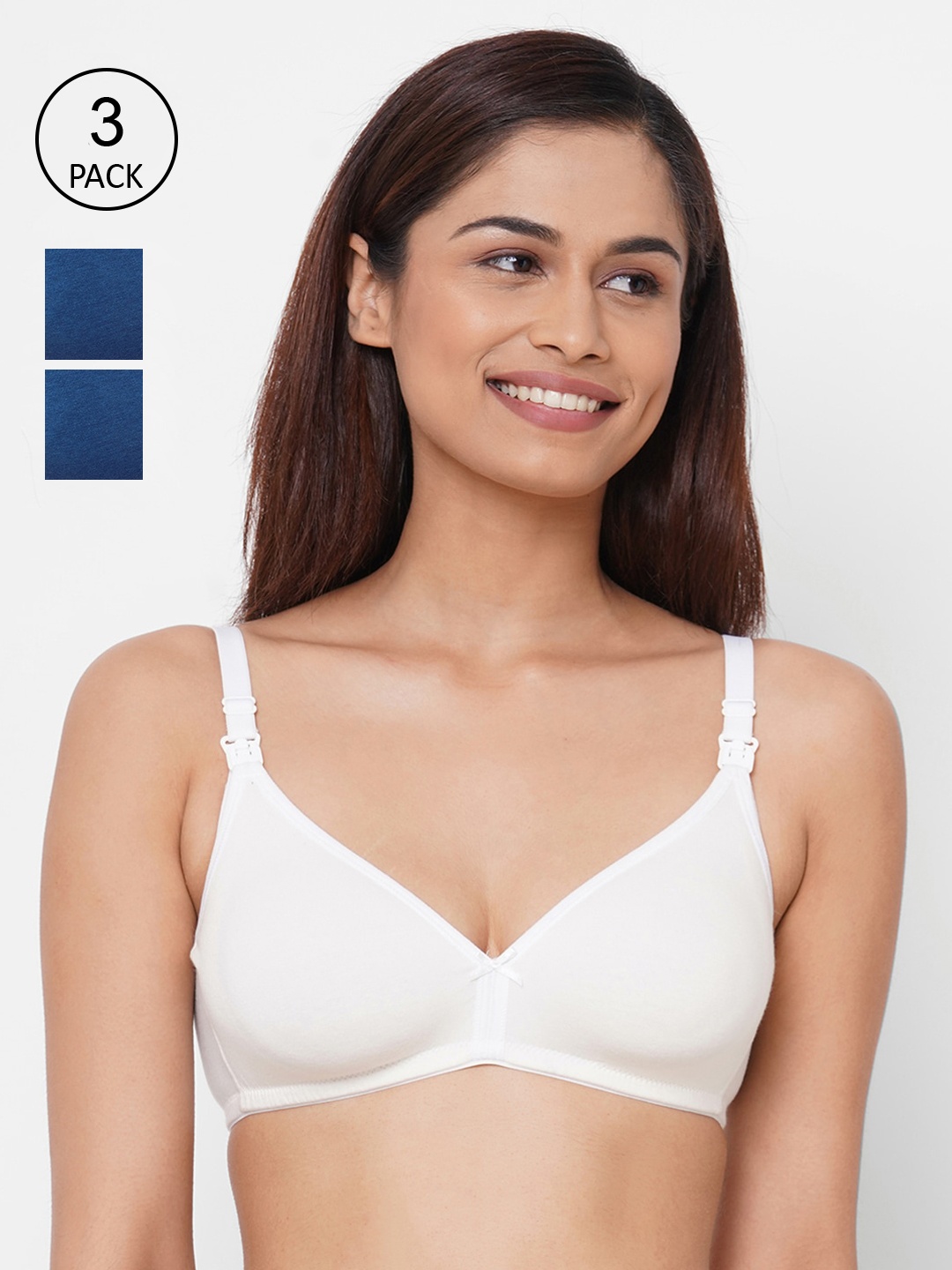 

Inner Sense Pack Of 3 Solid Non-Wired Non Padded Antimicrobial Maternity Bra IMB006A_6A_6F, Blue
