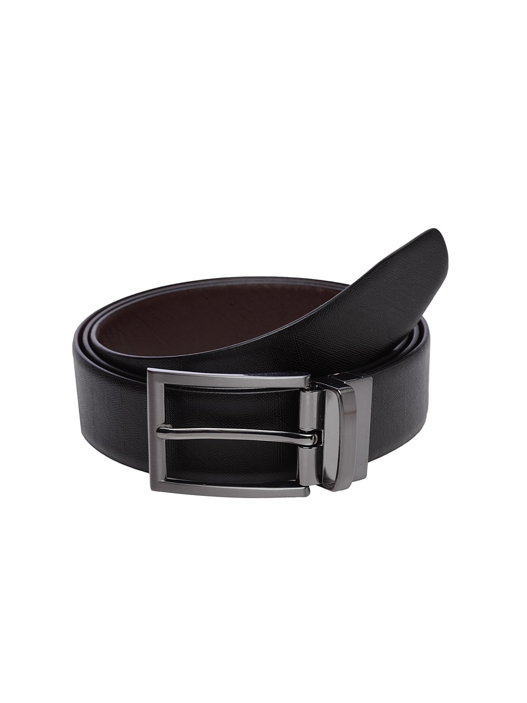 

WELBAWT Men Black & Brown Slim Fit Textured Leather Reversible Belt