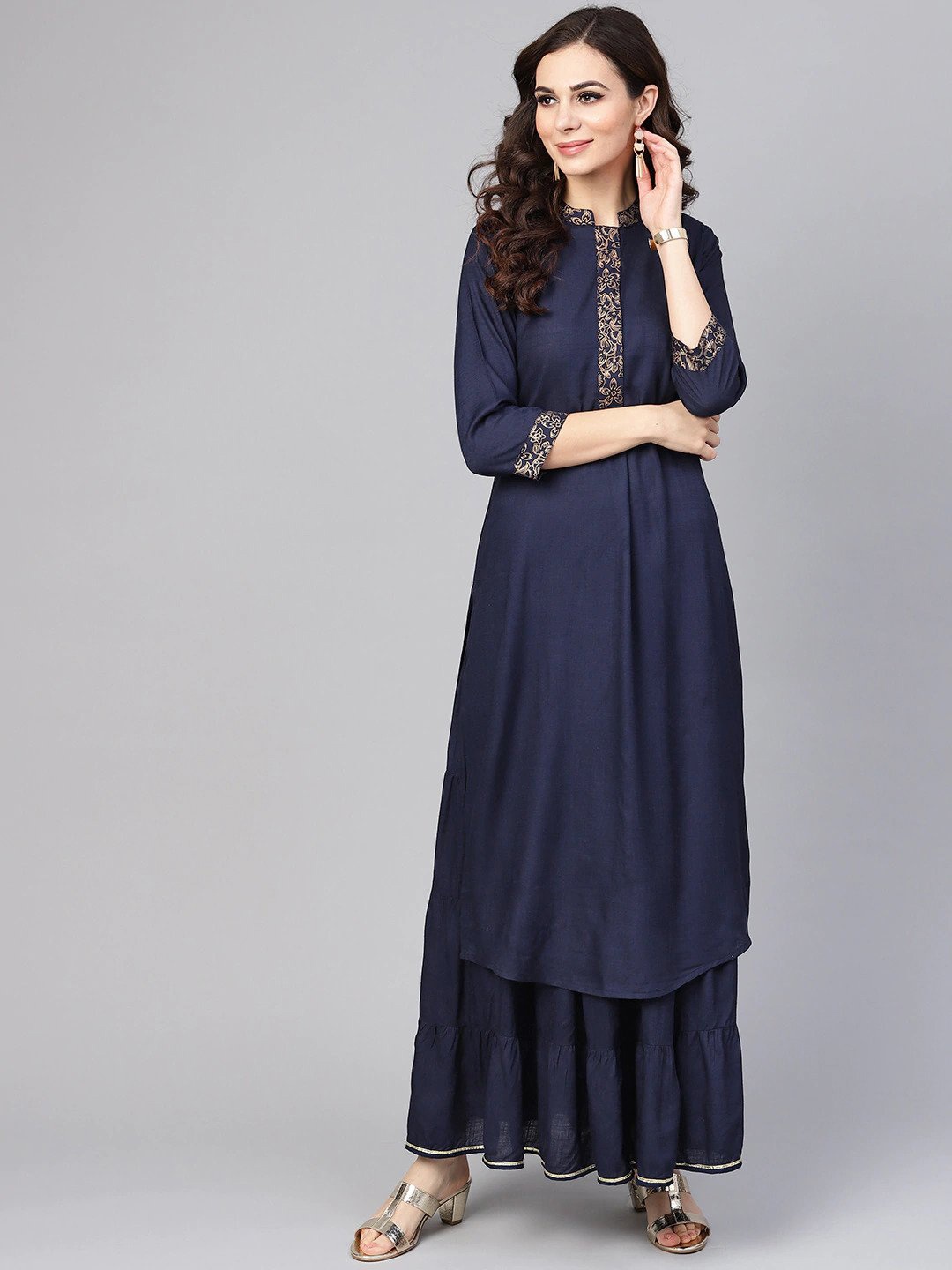 

Yuris Women Navy Blue Yoke Design Kurta