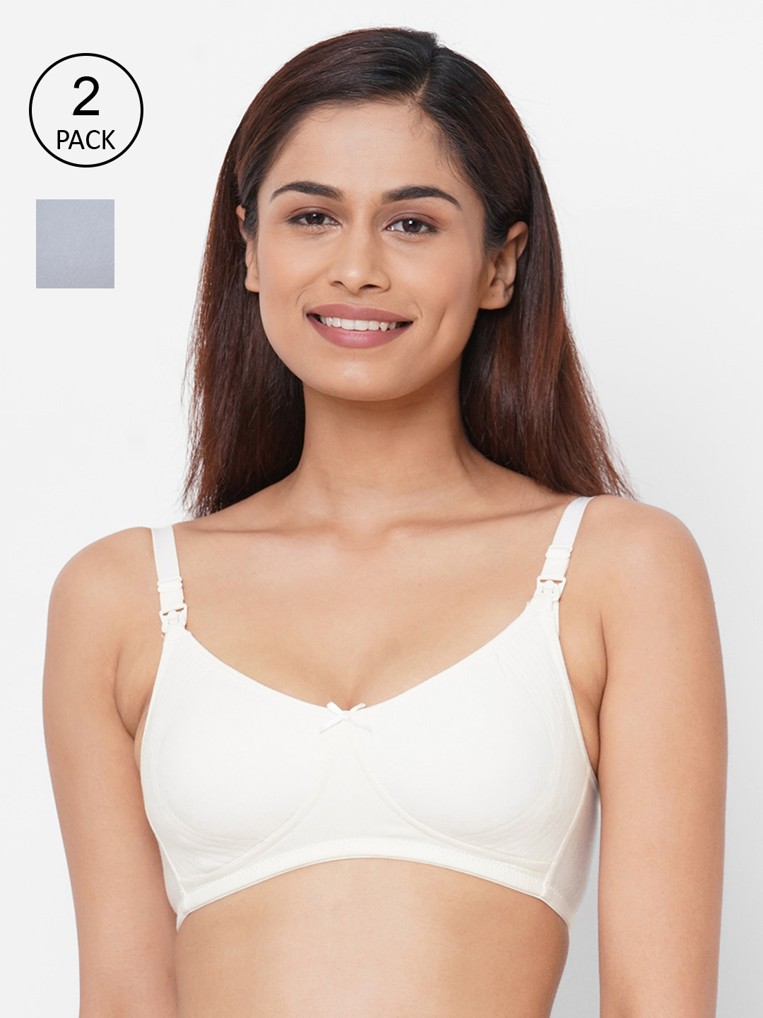 

Inner Sense Pack of 2 Solid Non-Wired Antimicrobial Non Padded Maternity Bra IMB005D_5F, White