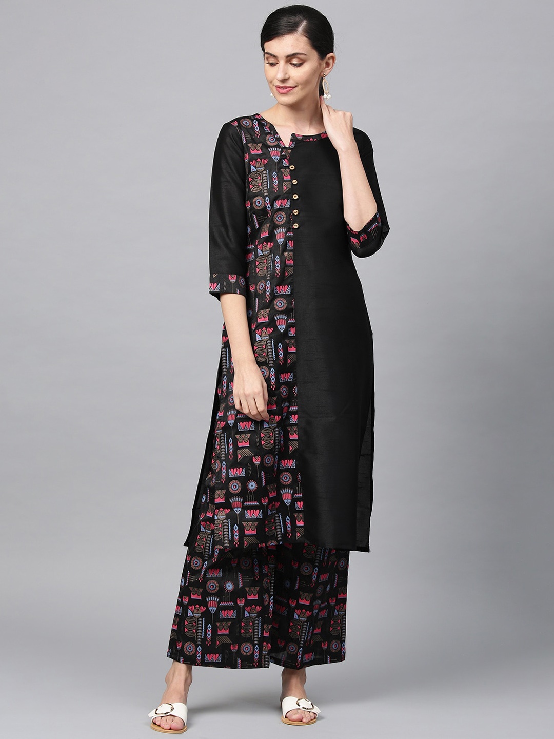 

ZIYAA Women Black Printed Kurta with Palazzos
