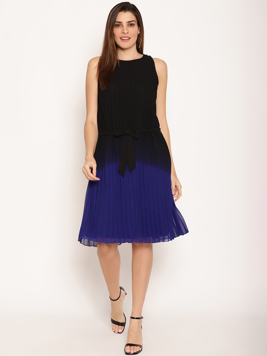 

HOUSE OF KKARMA Women Blue Colourblocked A-Line Dress