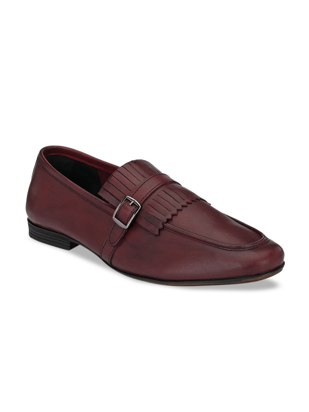 

San Frissco Men Burgundy Solid Leather Formal Loafers