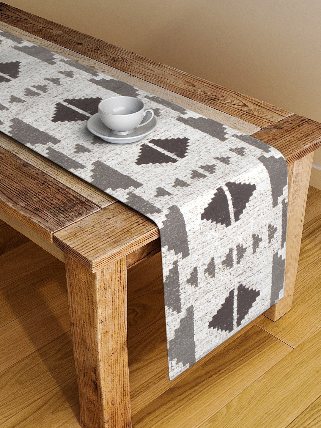 BLANC9 Grey & White Printed Cotton Table Runner