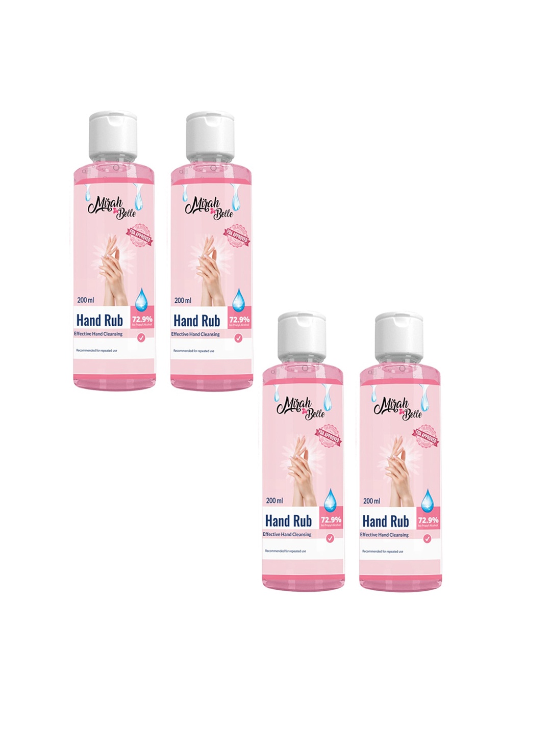 

Mirah Belle Hand Rub Sanitizer Gel - (Pack of 4 - 200 ml), Pink