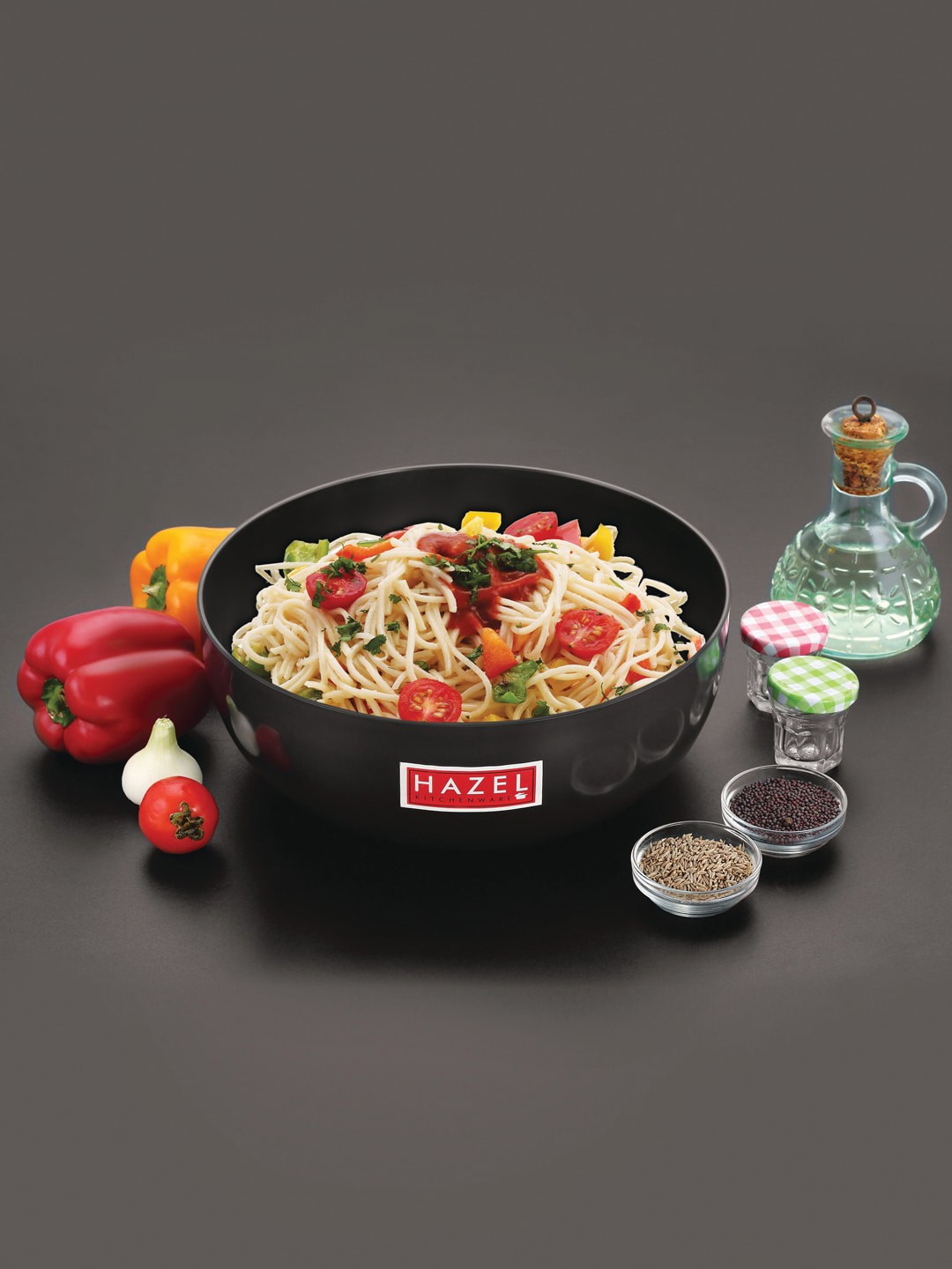 

HAZEL Black Solid Aluminium Kadhai With Induction Base