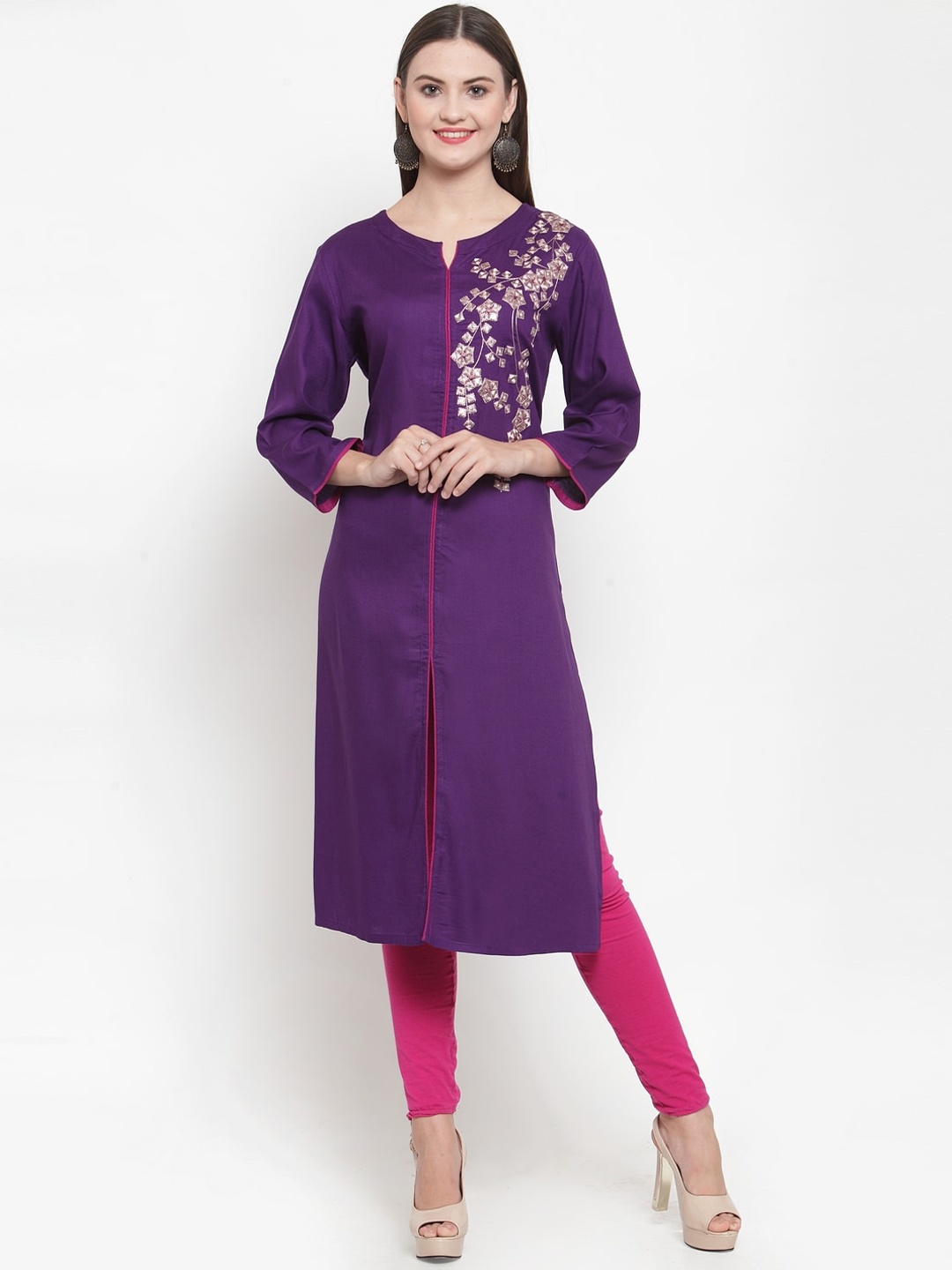 WESTCLO Women Violet Floral Embroidered Kurta