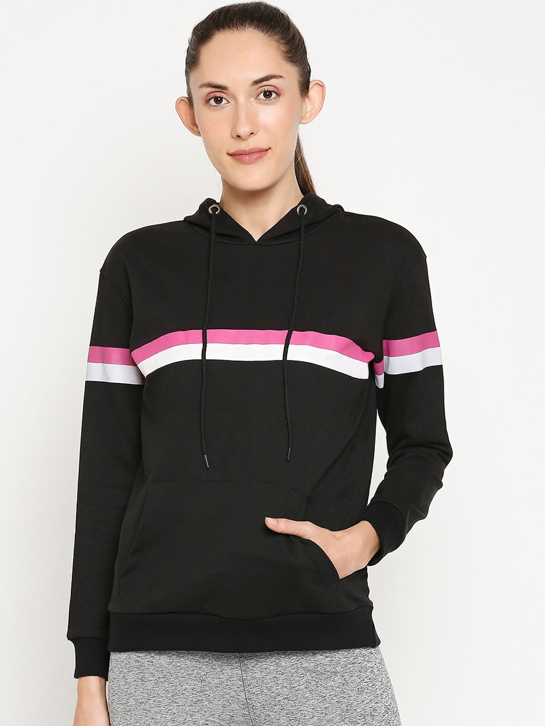 

Ajile by Pantaloons Women Black & White Striped Cotton Sweatshirt