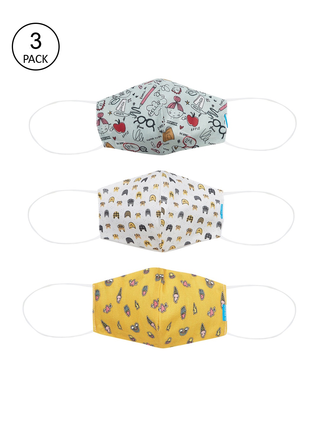 

Welspun Unisex Kids Pack Of 3 Printed 2-Ply Reusable Cloth Face Masks, Yellow