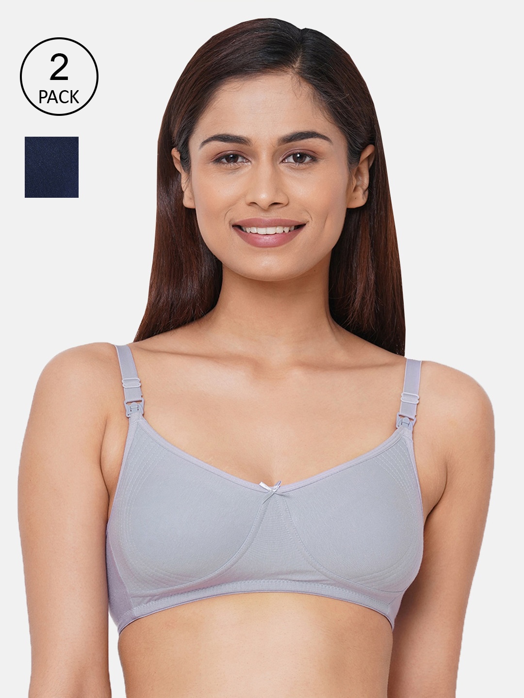 Inner Sense Pack of 2 Solid Non-Wired Non Padded Maternity Bra IMB005D_5E, Navy blue