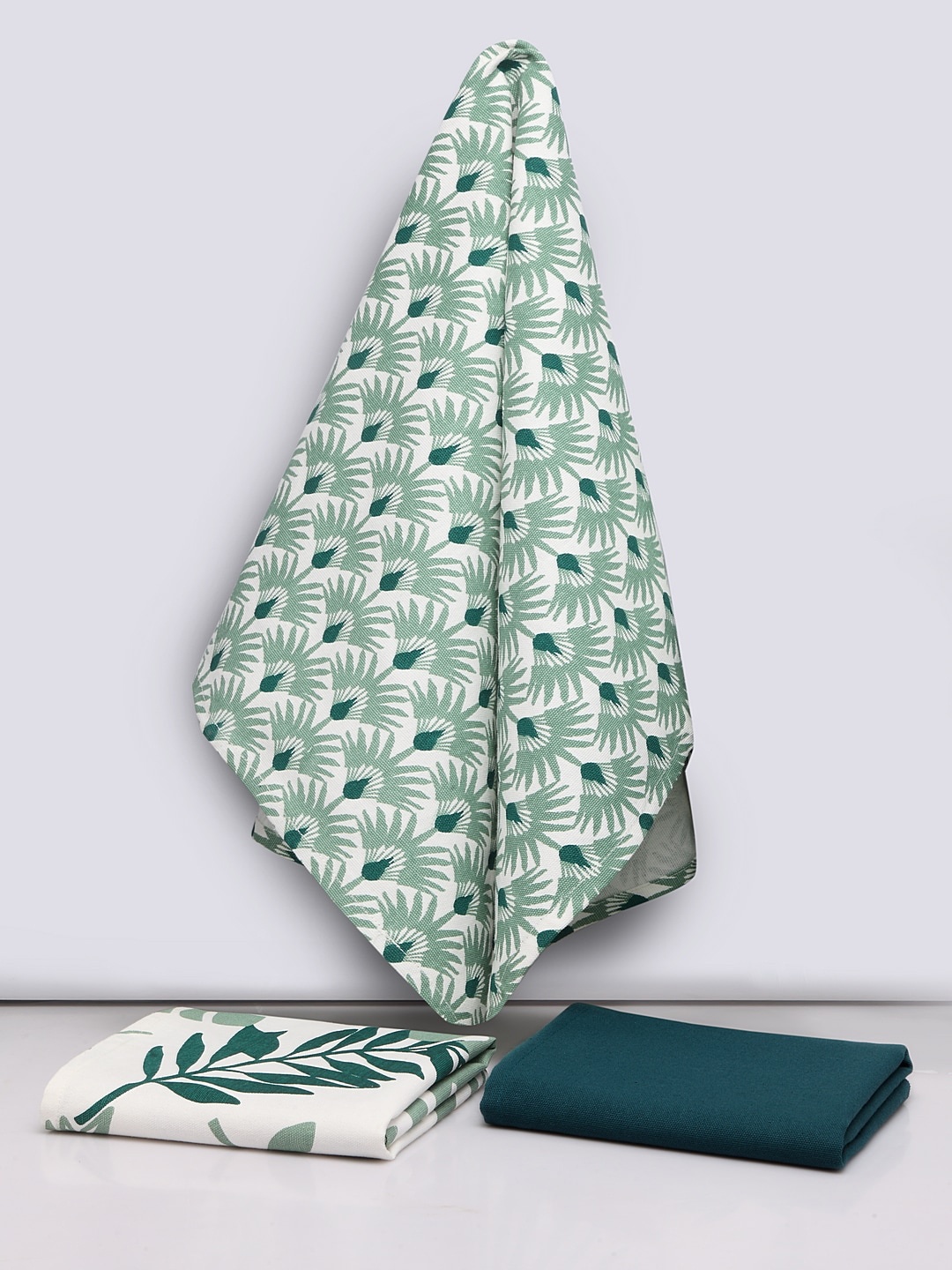 

BLANC9 Set Of 3 Printed Cotton Kitchen Towels, Green