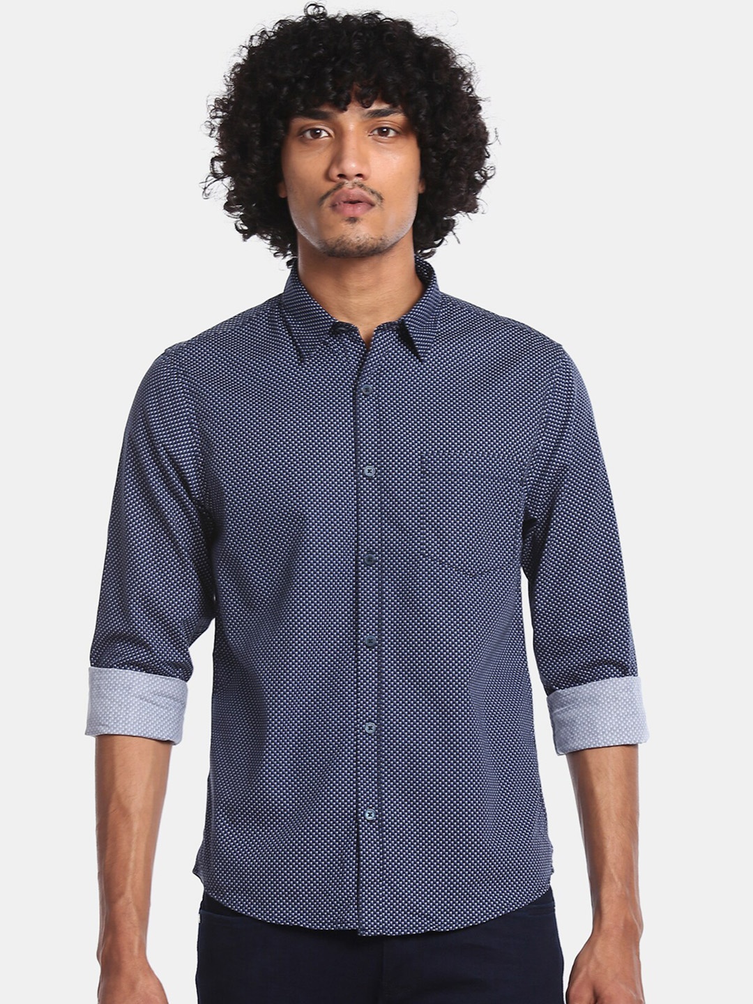 

Ruggers Men Navy Blue & White Regular Fit Printed Cotton Casual Shirt
