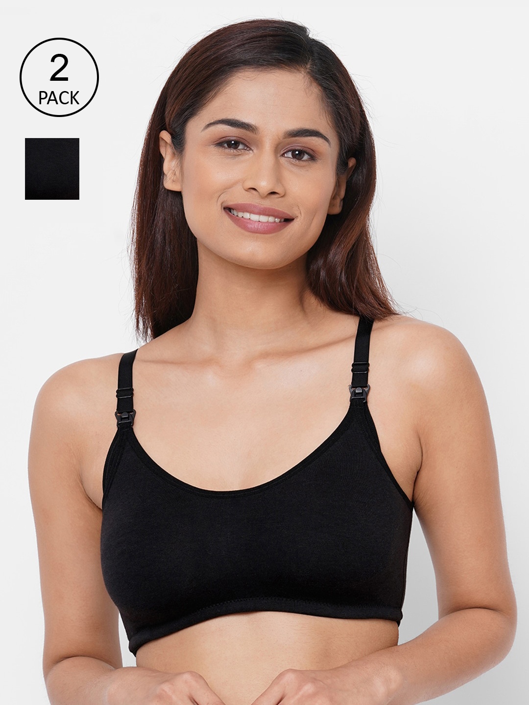 

Inner Sense Pack Of 2 Black Non-Wired Organic Cotton Antimicrobial Maternity Bras IMB004E