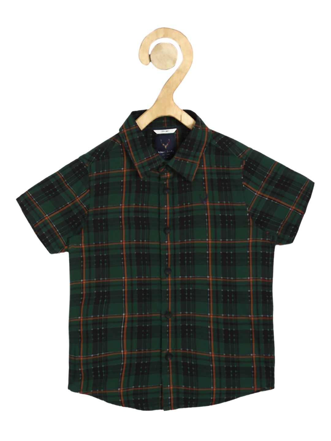 Allen Solly Junior Boys Green & Brown Slim Fit Checked Cotton Casual Shirt