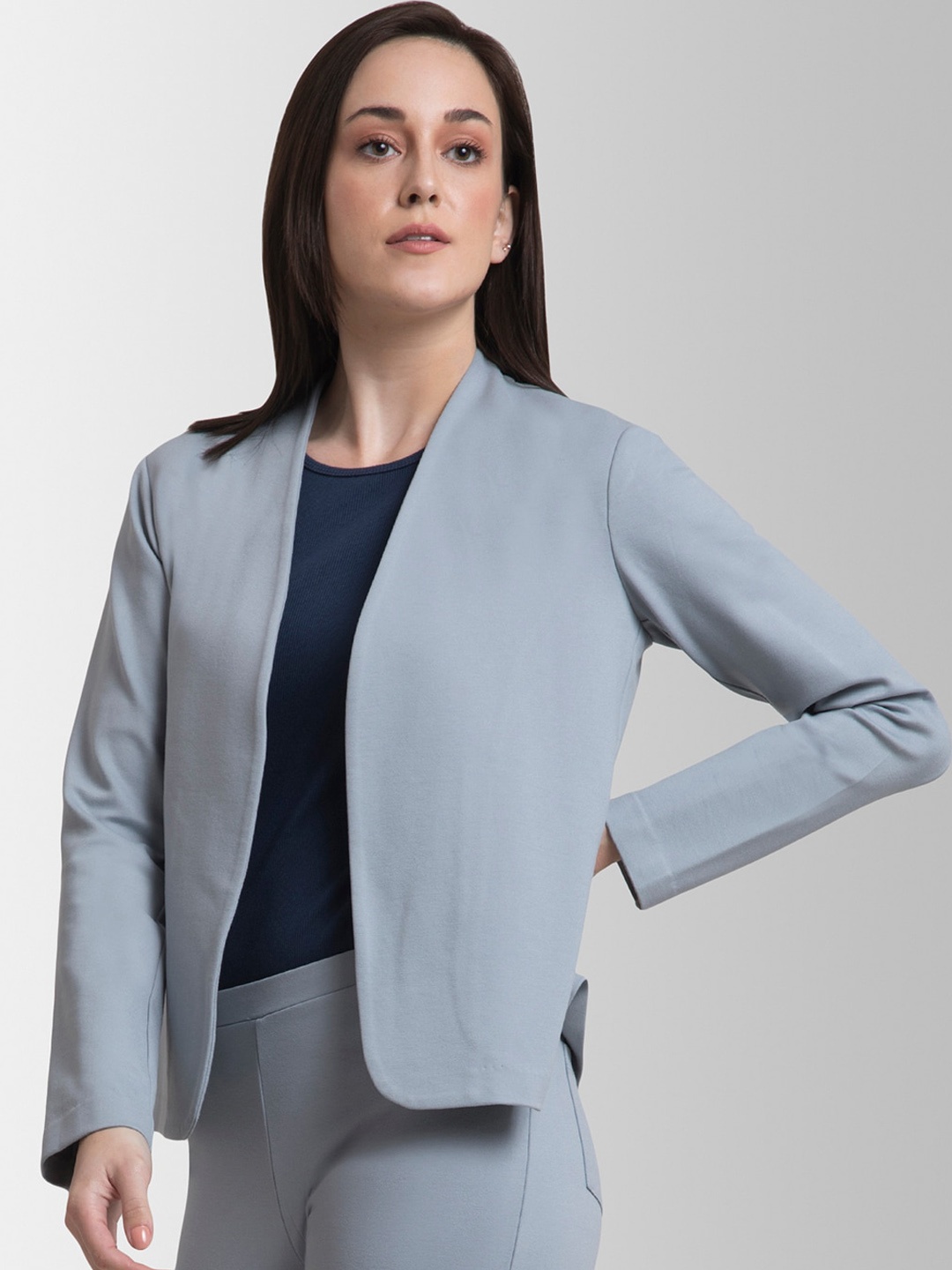 

FableStreet Women Livin Open Front Blazer, Grey