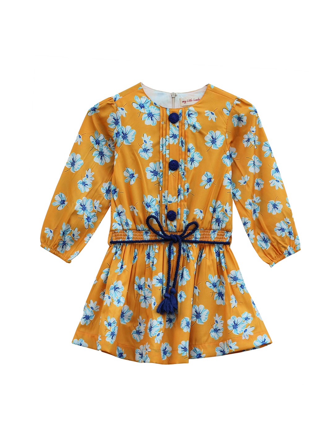 

My Little Lambs Girls Mustard Yellow & Blue Floral Printed Fit and Flare Dress