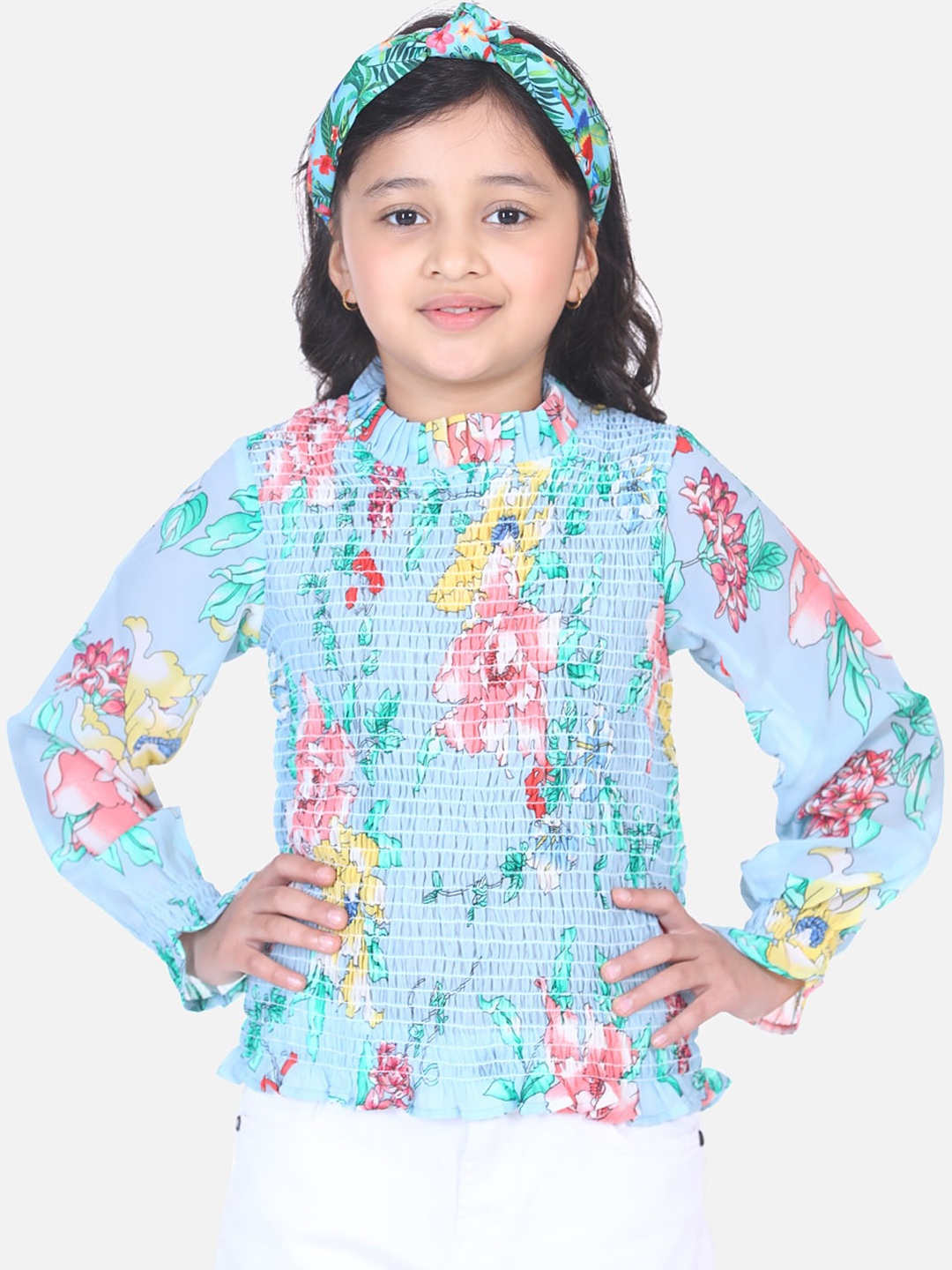 

LilPicks Girls Blue Floral Printed Georgette Peplum Top