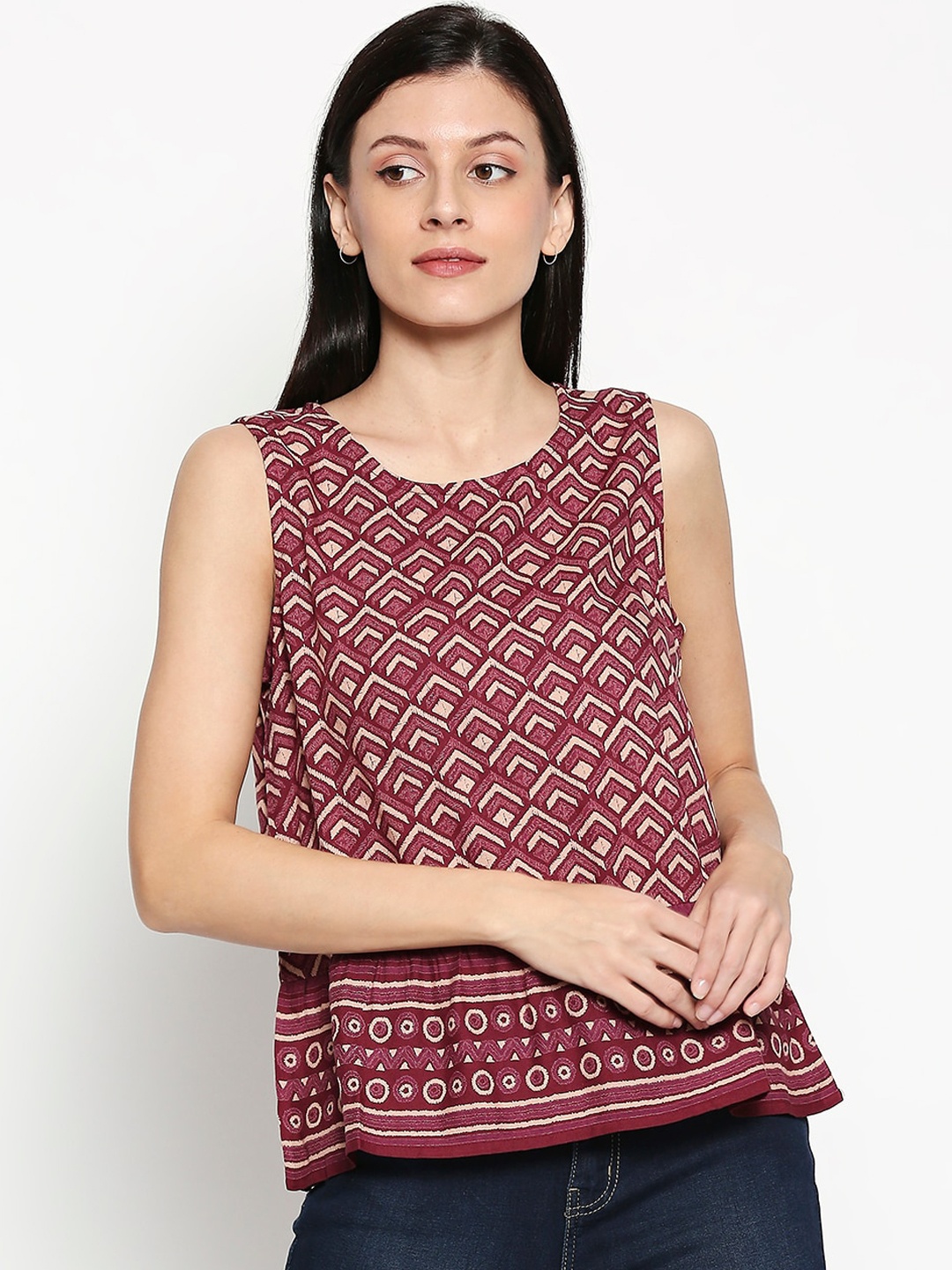 

People Maroon Geometric Printed Top