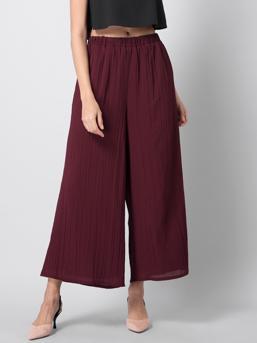

FabAlley Women Burgundy Solid Wide Leg Palazzos